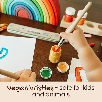 Honeysticks Jumbo Paint Brush Set - 3 Pack. Jumbo Paint Brushes for Kids with a Large Wood Handle for Easy Grip. Perfect for Toddler and Preschool Painting. Handy Storage Container. Vegan.