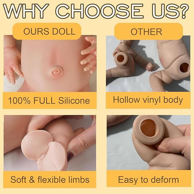 Full Silicone Baby Dolls,17.72 in Silicone Realistic Newborn Baby Doll, Non Vinyl 1:1 Lifelike Reborn Sleeping Dolls (Eve-Ivory)