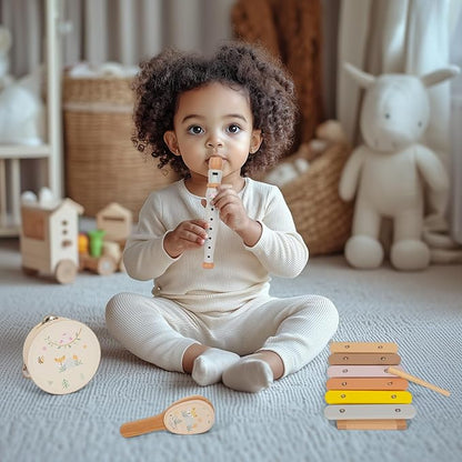 Wooden Musical Instruments Set for Toddlers 1-3, Natural Wood Percussion Instruments Xylophone Gift Set for Girls Boys Kids ,Preschool Educational Musical Toys
