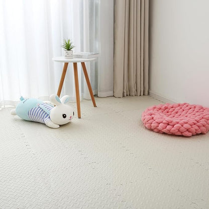 Coolcandy EVA Foam Play Mat, 16 Tiles Colorful Baby Play Mat, Square Kids Playmat with Solid Colored, 0.4" Thickened Interlocking Foam Floor Tiles, Puzzle Play Mat for Baby Crawling, Playing (White)