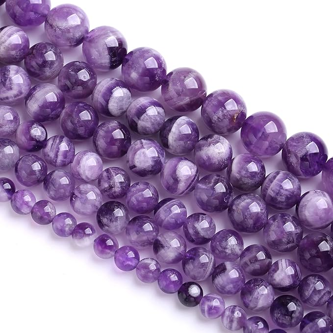 12MM 32PCS Purple Amethyst Dream Lace Beads Natural Quartz Crystal Stone Loose Beads for Jewelry Making DIY Bracelet Grade A+ 15 inches Strand