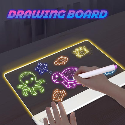 Doodle Glow, Led Drawing Board for Kids Aged 3 Above (Rechargeable Style),13.2"X10",7 Colors Doodle Glow Drawing Board, Include Led Board with Stand, 12 Markers, USB Cable