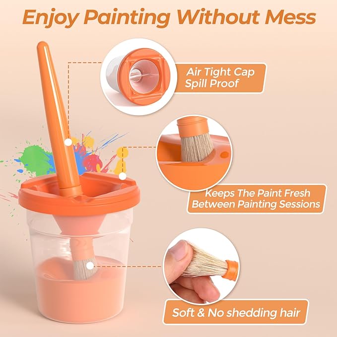 Nicpro 12Colors Washable Paint for Kids(2 oz), Finger Paint Set with Paint Cups and Toddler Paintbrushes, Non Toxic & Mess Free Kids Painting Set for Children Age 1-3 4 5 6+ Preschool Learning Gifts