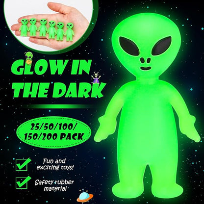 50 Pcs Mini Alien Figures Glow in The Dark Small Little Tiny Aliens Figurine to Hide and Seek for Space Party Favors Prank Rubber Toys Bulk Gifts for Halloween Party Goodie Bag Fillers