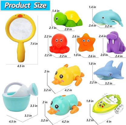 No Hole Bath Toys for Babies 6-12+ Months, Wind-up Swimming Ducks & Boat Bath Toys for Kids Ages 1-3, Baby Pool Toys Fishing Net Water Toys Watering Can, Toddler Bath Toy for 1+ Year Old Boy Girl