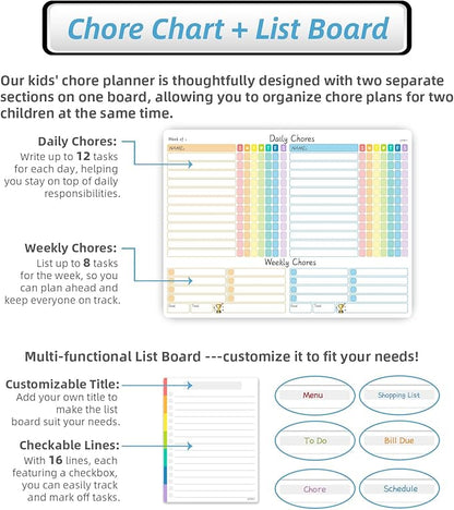 JJPRO Magnetic Chore Chart for Kids Multiple Kids, Adults-14.5"x11" Behavior Reward Responsibility Chart for Fridge and One List Board, Chores Chart for Teens, Checklist Dry Erase Chore Chart