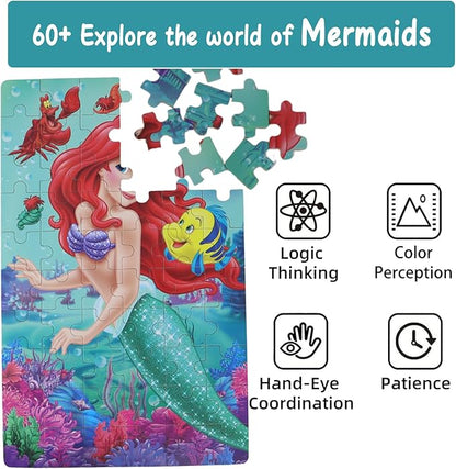 Princess Puzzles for Kids Ages 4-8 60 Pieces Jigsaw Puzzle for Girls and Boys in Metal Box - Educational Toys for Ages 3-5 (Princess 2502)