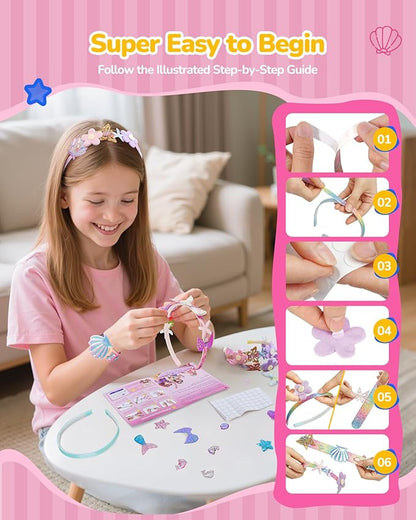 TECJOE DIY Headband Making Kit, Including Headbands & Slap Bracelets, DIY Hair Accessories Set, Arts and Crafts Gifts for Girls, Girl Toys for Age 3–10