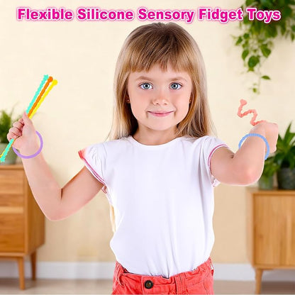 Fidget Toys for Adults Kids, 6 Pcs Sensory Toys for Autism ADHD Flexible Fidget Sticks Stocking Stuffers for Teens Treasure Box Classroom Prizes Party Favors Gifts Calm Down Travel Toys