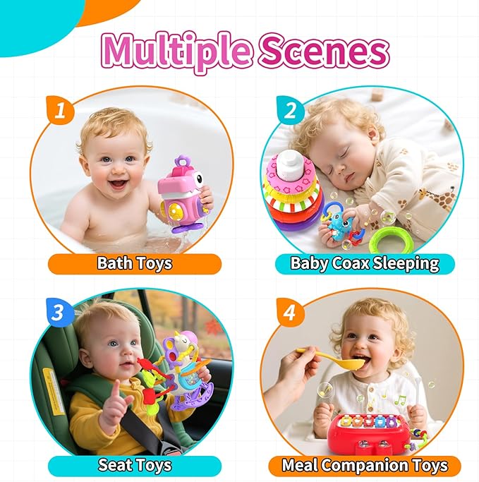 4 in 1 Baby Toys for 6 to 12 Months, Infant Sensory & Stacking for 1+ Year Old, Busy Cube Toys for Babies 12 -18 Months, Piano Xylophone Musical Travel Toys, Christmas Birthday Gifts for 1 - 2 - 3