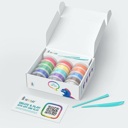 Hey Clay Mega Dinos Set - Colorful Modeling Air Dry Clay for Kids - Air Dry Clay Kit 15 Cans with Fun Interactive App