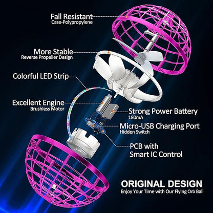 2025 Flying Orb Ball Toy,Cosmic Globe Boomerang Hover Ball Galactic Fidget Spinner, Hand Drone Orbit, Cool Toys Gift for 6 7 8 9 10+ Year Old Boys Girls Teens Outdoor Toys(Pink)