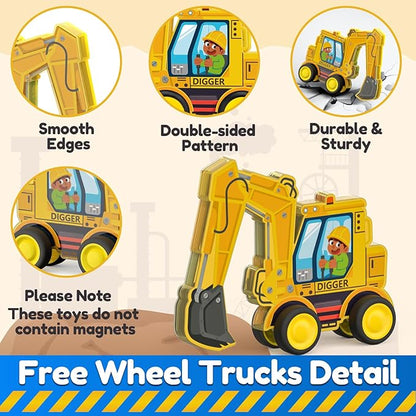 Oriate Rolling Construction Toys for Magnetic Tiles, 5pcs Construction Vehicle Toys Compatible with Magnet Tiles, Kids Trucks for Magnetic Building Blocks Magnetic Tiles, Educational Gift Boys Girls