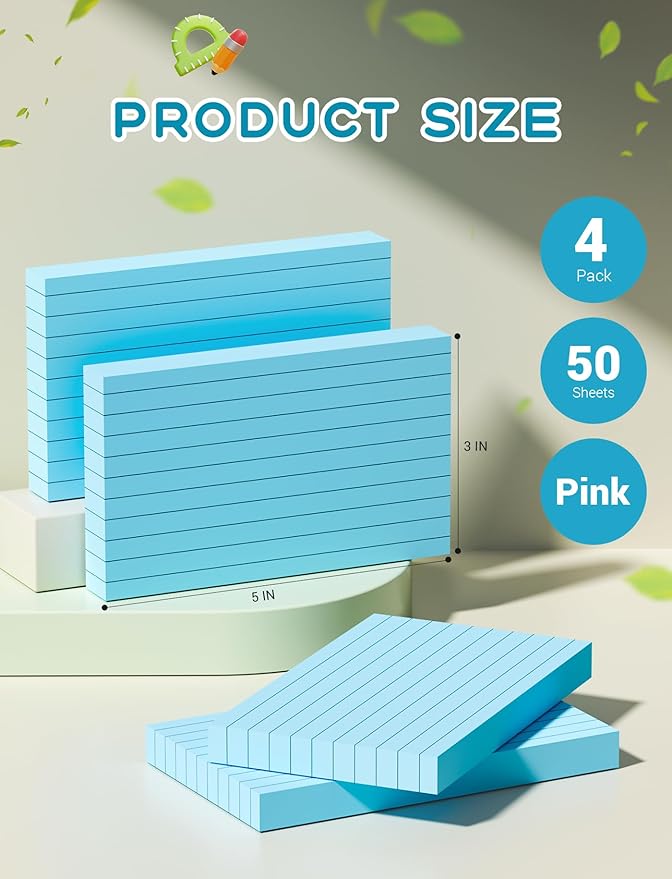 Blue Index Cards Notecards 3x5 Lined, 200 PCS Colored Index Cards Flashcards, Thick 3 x 5 Study Cards, Single-Printing Lined Index Card, 3 by 5 Color Index Flash Cards Ruled for School Office Home