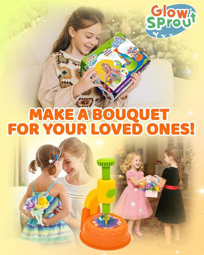 DIY Art Flower Toys Include Extra Accessories Set, Arts and Crafts Activity Kit for Kids, Flower Garden Building Toys for Girls, Birthday Gifts for 3 4 5 6 7 8 9 10 11 12 Year Old Girls(Orange)