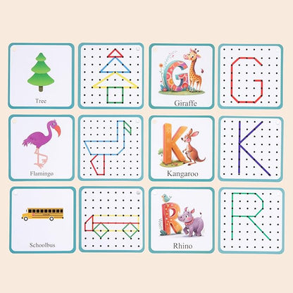 Wooden Geoboard with Rubber Bands, STEM Educational Toy for Spatial Reasoning and Fine Motor Skills Kids 3 Years+
