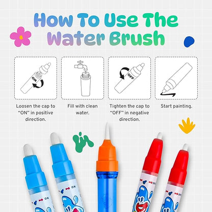 Water Doodle Mat | Mess Free Painting for Toddlers | Doodle Pad for Kids Ages 3-12 | Toddler Drawing Pad with Fillable Pens & Booklet | Fun and Interactive Water Mat for Girls & Boys | Sagemax