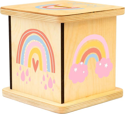 Wooden Piggy Bank for Kids and Adults, Personalized Gift Handmade in USA by BloomOwl, Custom Piggy Bank, Personalized Banks for Kids, Gifts for Baby Boys and Girls (Rainbow)
