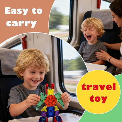 42PCS Mini Magnetic Tiles Building Blocks Set with Portable Iron Case, STEM Travel Toys for Kids Ages 3+, Educational Magnet Construction Puzzles for Boys and Girls,Toddler Puzzle Birthday Gift Toys
