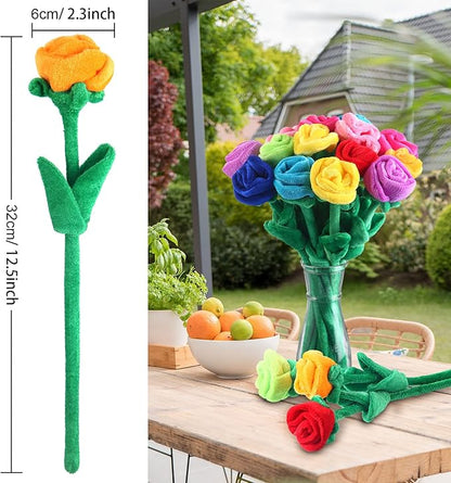 18 Pcs Plush Rose Flower Stuffed Bendable Stems Plush Bouquet Toy Soft Floral 12.6 Inch for Graduation 2025 Mother's Day Valentines Day Girl Girlfriend Wife Family and Friends(18 Pcs Colorful Series)