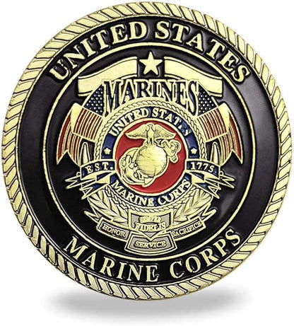 Marine Corps 250th Anniversary Challenge Coin – USMC Military Commemorative Coin – 1.57 Inch Gold-Plated Collectible for Veterans, Service Members, and Enthusiasts – Solid Metal Construction (A)