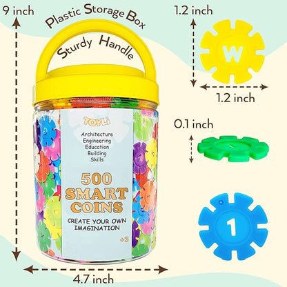 Smart Coins 500 Pieces Interlocking Discs Set, Kids STEM Toys, Kindergarten Classroom Must Haves