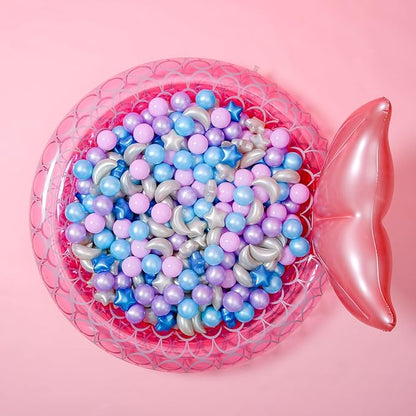 GOGOSO Ball Pit Balls Stars Moon Shapes Plastic Pitballs for Toddler Play Tent Baby Photo Props Kids Pool Water Toys Kiddie Pool Party Decor,Pearl Blue+Pearl Purple+Purple Gray,100PCS