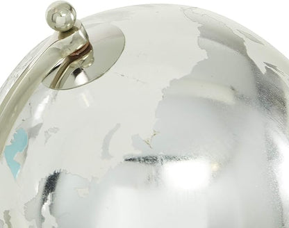 Deco 79 Marble Globe with Marble Base and Tiered Base, 8" x 8" x 13", Silver