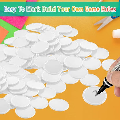 Coopay 1 1/2 Inches Plastic Poker Chips Learning Counters Disks Bingo Chip Counting Discs Markers for Math Practice and Poker Card Game Tokens, Teaching Rewards, 200 Pieces (White)