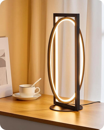 Modern LED Table Lamp, Dimmable Minimalist Bedside Lamp, 3 Color Temperatures, Angle Adjustable, Cute Desk Lamp, Nightstand Lamp for Living Room, Bedroom, Office, Black and Walnut K62TL05