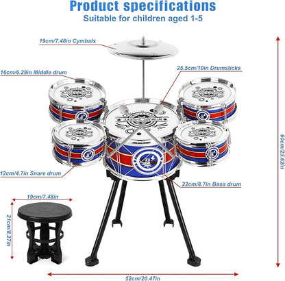 Kids Drum Set, 8 PCS Drum Set for Toddlers 1-3, Kids Jazz Drums Ages 5-7 Musical Instruments Toys for Beginner Boys Girls Gifts -Blue