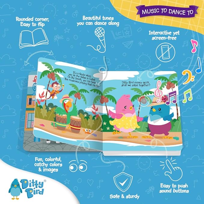 Ditty Bird Musical Books for Toddlers | Electronic Sound Book Dance Edition | Fun & Interactive Toddler Books for 1 Year Old to 3 Year Olds | Sturdy, Sensory Talking Book for Children