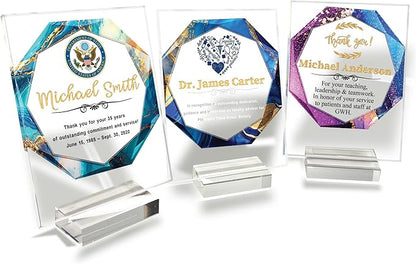 Custom Engraved Acrylic Employee Recognition Award – Personalized Appreciation Trophy for Corporate Excellence – Desk Display Plaque with Free Customization (Style #5)