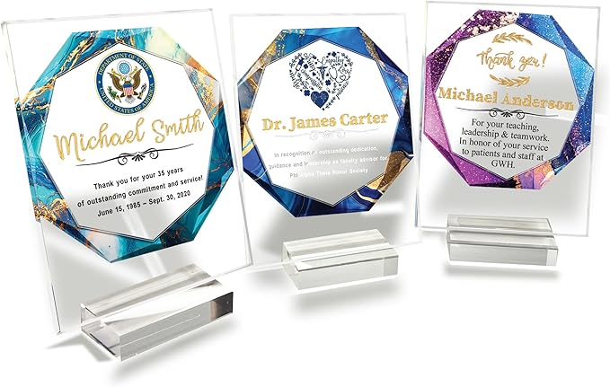 Custom Engraved Acrylic Employee Recognition Award – Personalized Appreciation Trophy for Corporate Excellence – Desk Display Plaque with Free Customization (Style #7)