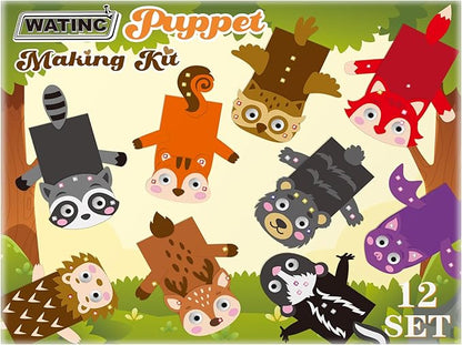WATINC 12Pcs Hand Puppet Making Kit, Art Craft Felt Sock Puppet Toys, Creative DIY Make Your Own Pompoms Wiggle Googly Eyes Storytelling Role Play Party Supplies Gift for Girls Boys (Woodland Animals)