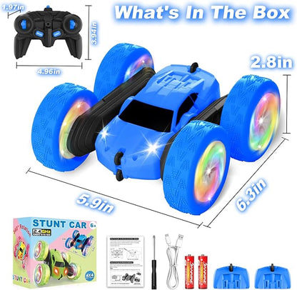 Remote Control Car, Outdoor Toys RC Cars for Kids Ages 6-12, 4WD Double Sided Stunt Vehicle with Upgraded USB-C Modular Batteries, 5 6 7 8 9 10+ Year Old Boy Birthday Blue
