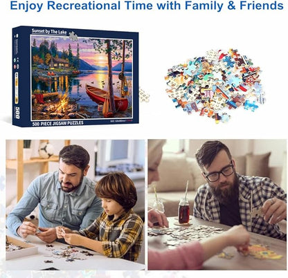 500 Piece Puzzles for Adults Sunset by The Lake 20.5 x 15 Inch 500 Piece Jigsaw Puzzles for Kids Adults Puzzles 500 Pieces for Adults Holiday Educational Challenge Toy