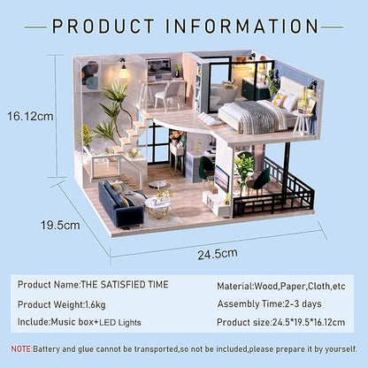 CUTEROOM DIY Miniature Dollhouse Kit with Furniture, Wooden Doll House Kit with LED Lights (L032)