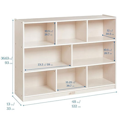 ECR4Kids 8-Compartment Mobile Storage Cabinet, 36in, Classroom Furniture, White Wash