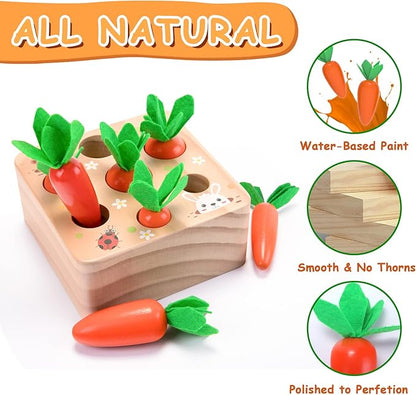 XPIY Montessori Toys for 1 Year Old, Carrots Harvest Wooden Baby Toys for 6-12 Months Educational Shape Sorting Matching Toys for Toddler Fine Motor Skill Development, Gift for Kids Birthday Easter