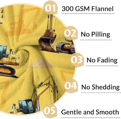 Boys Blanket Excavator Throw for Kids Adults, 50x60 Inches Soft Cozy All Season Cute Digger Throw for Sofa Couch Bed