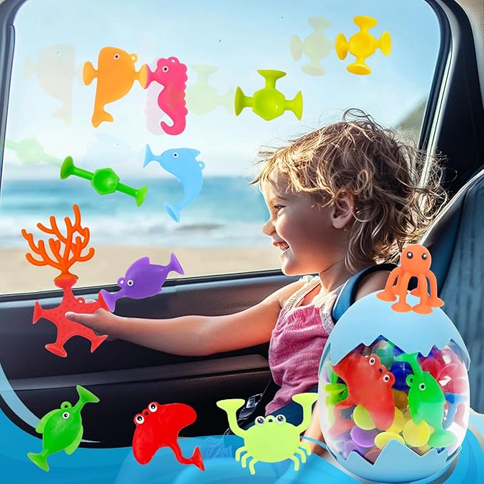 32PCS Suction Cup Bath Toys for Kids Ages 1-3 Ocean Animal Suction Bath Toys with Eggshell Storage No Hole Mold Free Bathtub Toys Party Favor Classroom Prize Water Table Toys 4 5 6 Year Old Boys Girls