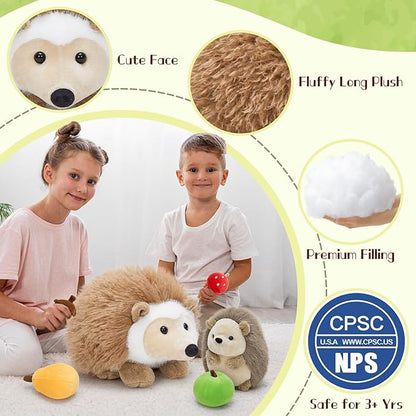 MaoGoLan Soft Hedgehog Plush Toys for Kids 6Pcs Woodland Stuffed Animals Bulk - Large Stuffed Hedgehog with Baby & 4 Fruits Plushies Party Favors Ornaments Gifts Christmas Valentine's Day