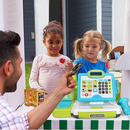 FS Pretend Play Calculator Cash Register Toy as Preschool Gift for Kids, Classic Count Toy with Sound, Microphone, Scanner, Pretend Credit Card, Play Food for Boys & Girls,45 Pieces, Ages 3 4 5 6 7