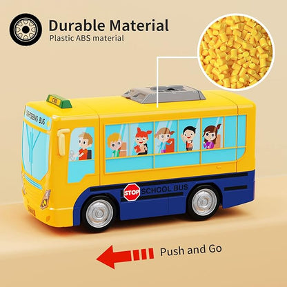 HONGTUO School Bus Toy with Sound and Light Simulation Steering Wheel Driving Toy Toddlers School Bus Toys with Music Education Knowledge Simulate School Scenes Gift for 3-5 Boys & Girls