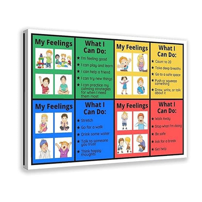 XIANF Self-Regulation, Zones of Self Regulation Calming Corner Poster EIdentifying Emotions, Autism ADHD Coping Strategies Canvas Poster for Classroom School Therapy Room Frame:20x30inch(50x75cm)