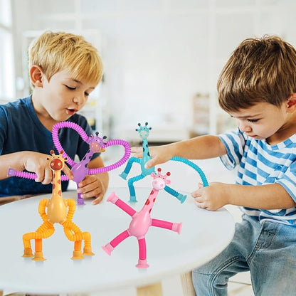 4Pcs Giraffe Pop Tube Sensory Toys, Telescopic Suction Fidget Toys for Autism, Toddler Travel & Airplane Activities, 2025 Boy & Girl Christmas Stocking Stuffers Gift Idea
