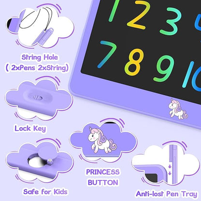 Hockvill LCD Writing Tablet for Kids 12 Inch, Kids Learning Toys Drawing Pad for Girls Boys, Unicorn Doodle Board for Toddlers 3 4 5 6 7 8 Year Old Travel Essentials, Christmas Birthday for Kids