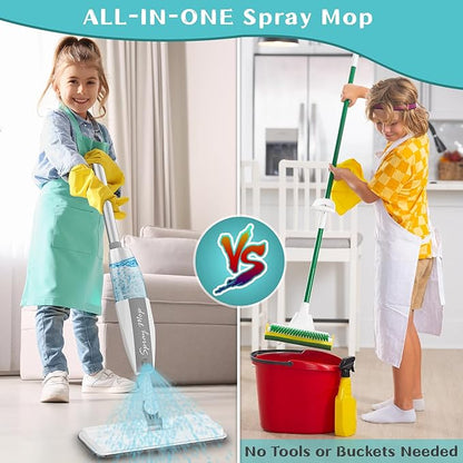 Toddler Cleaning Set That Really Works - Kids Spray Mop - Toddler-Size Small Mop with Real Squeeze Water Sprayer, Detachable Kids Mops, Interactive Cleaning Toys Gift for Boys & Girls