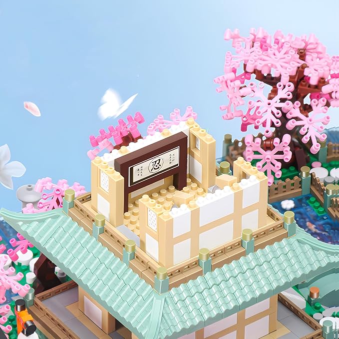 Cherry Blossom Micro Mini Building Block Sets Toy for Adults，Japanese Bonsai Tree House Architecture Gifts for Kids 14+（3809 Pieces）